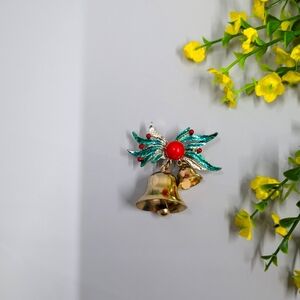 Adorable Functional Bell Vintage Christmas Brooch
